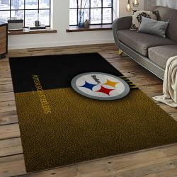 nfl pittsburgh steelers football team logo rectangle area rug dark room ptts47