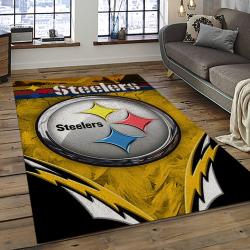 nfl pittsburgh steelers football team logo rectangle area rug dark room ptts48