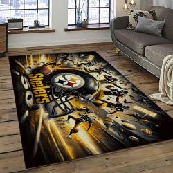 nfl pittsburgh steelers football team logo rectangle area rug dark room ptts51