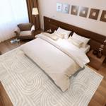 cream textured abstract wave rug minimalist line art design modern neutral carpet for bedroom bedroom