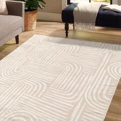 cream textured abstract wave rug minimalist line art design modern neutral carpet for bedroom living room