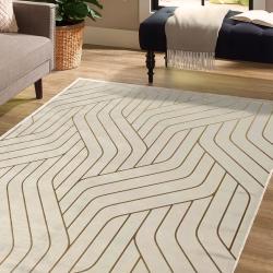gold geometric line art rug elegant art deco pattern cream gold modern luxury area rug living room