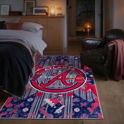 mlb atlanta braves area rug non slip baseball carpet home decor gift idea for fans bedroom ab183