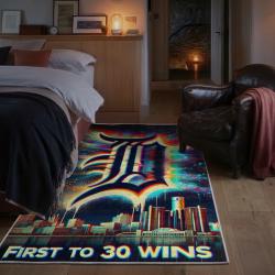mlb detroit tigers area rug non slip baseball carpet home decor gift idea for fans bedroom dt134