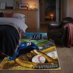 mlb detroit tigers area rug non slip baseball carpet home decor gift idea for fans bedroom dt167
