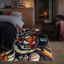 mlb detroit tigers area rug non slip baseball carpet home decor gift idea for fans bedroom dt86