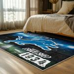 nfl detroit lions football team logo sport carpet area rug home decor bed room dlw45