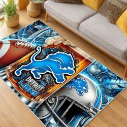 nfl detroit lions football team logo sport carpet area rug home decor living room dlw107