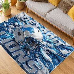 nfl detroit lions football team logo sport carpet area rug home decor living room dlw109
