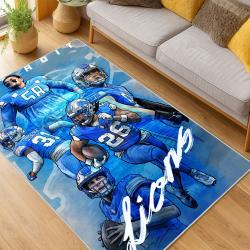 nfl detroit lions football team logo sport carpet area rug home decor living room dlw118