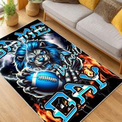 nfl detroit lions football team logo sport carpet area rug home decor living room dlw162