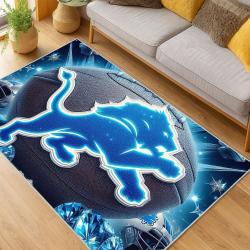 nfl detroit lions football team logo sport carpet area rug home decor living room dlw167