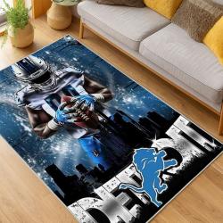 nfl detroit lions football team logo sport carpet area rug home decor living room dlw173