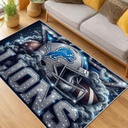 nfl detroit lions football team logo sport carpet area rug home decor living room dlw175