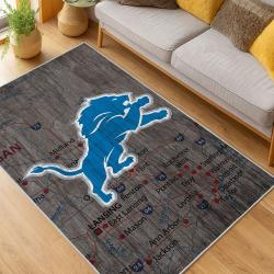 nfl detroit lions football team logo sport carpet area rug home decor living room dlw177
