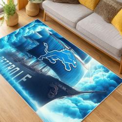 nfl detroit lions football team logo sport carpet area rug home decor living room dlw192