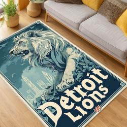 nfl detroit lions football team logo sport carpet area rug home decor living room dlw194