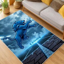 nfl detroit lions football team logo sport carpet area rug home decor living room dlw197