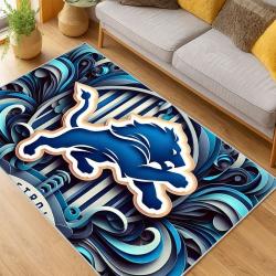 nfl detroit lions football team logo sport carpet area rug home decor living room dlw206