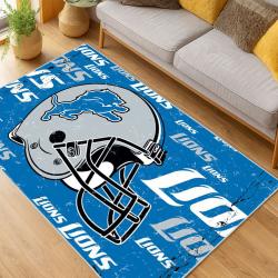 nfl detroit lions football team logo sport carpet area rug home decor living room dlw221