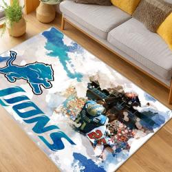 nfl detroit lions football team logo sport carpet area rug home decor living room dlw224