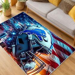 nfl detroit lions football team logo sport carpet area rug home decor living room dlw50