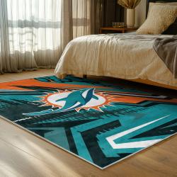 nfl miami dolphins area rug non slip football carpet home decor gift idea for fans bedroom md114