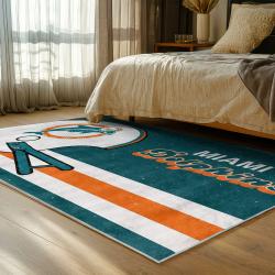 nfl miami dolphins area rug non slip football carpet home decor gift idea for fans bedroom md125