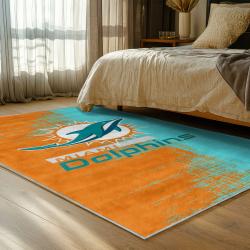 nfl miami dolphins area rug non slip football carpet home decor gift idea for fans bedroom md132