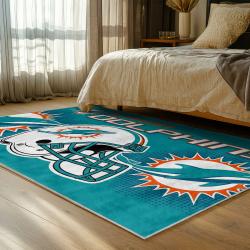 nfl miami dolphins area rug non slip football carpet home decor gift idea for fans bedroom md136
