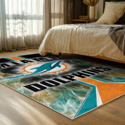 nfl miami dolphins area rug non slip football carpet home decor gift idea for fans bedroom md60