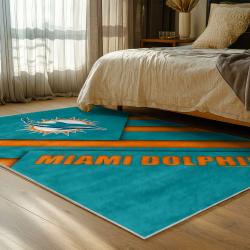 nfl miami dolphins area rug non slip football carpet home decor gift idea for fans bedroom md72