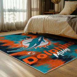 nfl miami dolphins area rug non slip football carpet home decor gift idea for fans bedroom md90