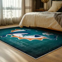 nfl miami dolphins area rug non slip football carpet home decor gift idea for fans bedroom md97