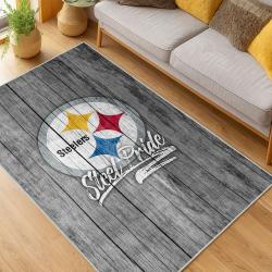 nfl pittsburgh steelers football team logo sport carpet area rug home decor living room psw102