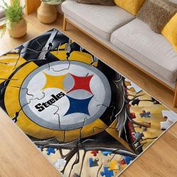 nfl pittsburgh steelers football team logo sport carpet area rug home decor living room psw114