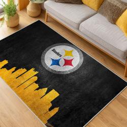nfl pittsburgh steelers football team logo sport carpet area rug home decor living room psw144