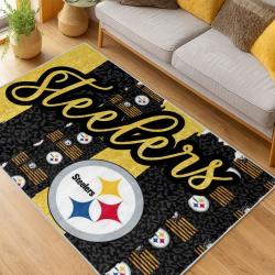 nfl pittsburgh steelers football team logo sport carpet area rug home decor living room psw180