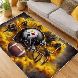 nfl pittsburgh steelers football team logo sport carpet area rug home decor living room psw211
