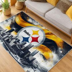 nfl pittsburgh steelers football team logo sport carpet area rug home decor living room psw228