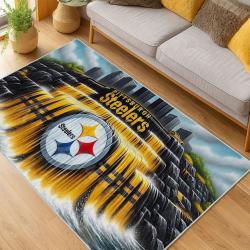 nfl pittsburgh steelers football team logo sport carpet area rug home decor living room psw234