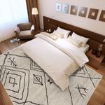 scandi boho handdrawn rug black tribal lines on cream minimalist aesthetic living room rug bedroom