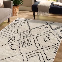 scandi boho handdrawn rug black tribal lines on cream minimalist aesthetic living room rug living room