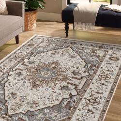 silver grey vintage medallion rug distressed antique oriental style elegant formal dining room rug living room