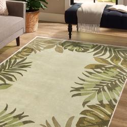 tropical green leaf border rug botanical palm leaf design coastal summer decor area rug living room