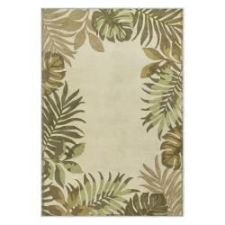 tropical green leaf border rug botanical palm leaf design coastal summer decor area rug