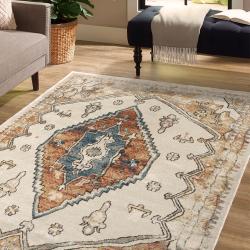 vintage distressed medallion rug terracotta blue oriental style lowpile area rug for living room living room