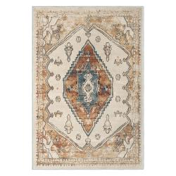 vintage distressed medallion rug terracotta blue oriental style lowpile area rug for living room
