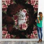 3d cat and flower custom name quilt d2381909