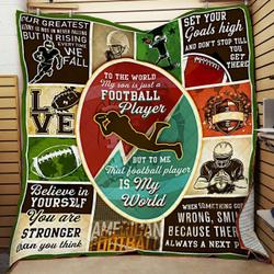 American Football My Son Is Just A Football Player Quilt Blanket Great Customized Gifts For Birthday Christmas Thanksgiving